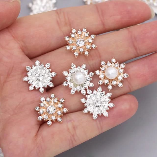 10 pçs floco de neve cabochão base de metal strass glitter strass botões para roupas sapatos sacos acessórios diy artesanato