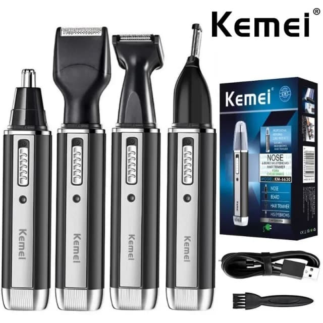 Aparador Kemei KM-6630 6631 6632 para homens, aparador de nariz e orelha, aparador recarregável para cabelo, barba, nariz e orelha, limpador e aparador de pelos.