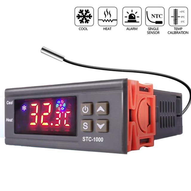 Controlador de temperatura digital LED, termostato, termorregulador, relé de incubadora, aquecimento e resfriamento 12 V 24 V 220 V STC-1000