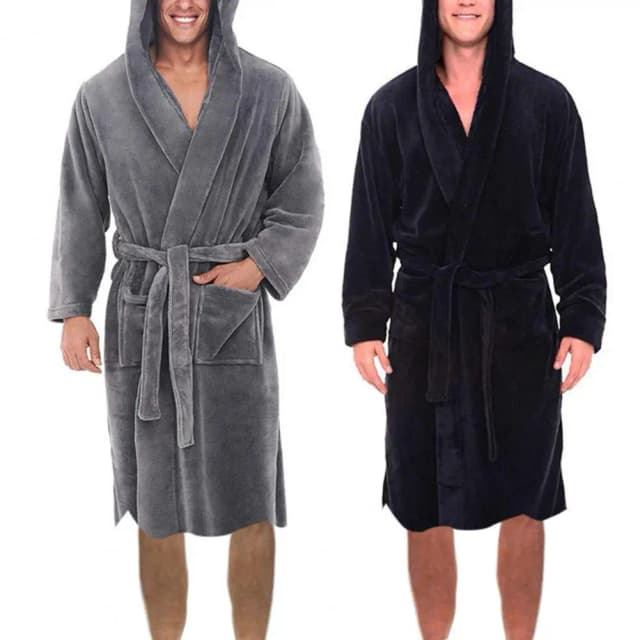 Camisola de lã roupão de pelúcia manga longa bolso cinto sólido roupão de banho masculino inverno quente com capuz longo velo casa vestido sleepwear