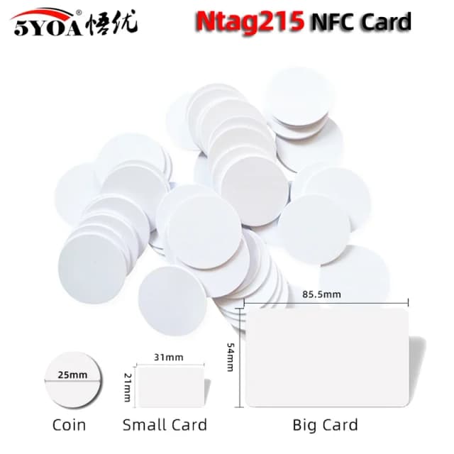 5yoa 5yoa 10 peças cartão nfc ntag215 cartões moedas crachá 215 chave de chip 13.56mhz ultraleve universal iso iec14443a 25mm pvc à prova d'água