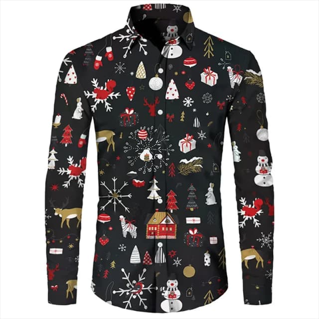 Casual nova festa de rua social camisa de natal 2024 camisa masculina high-end impresso camisa confortável e luxuosa clássico