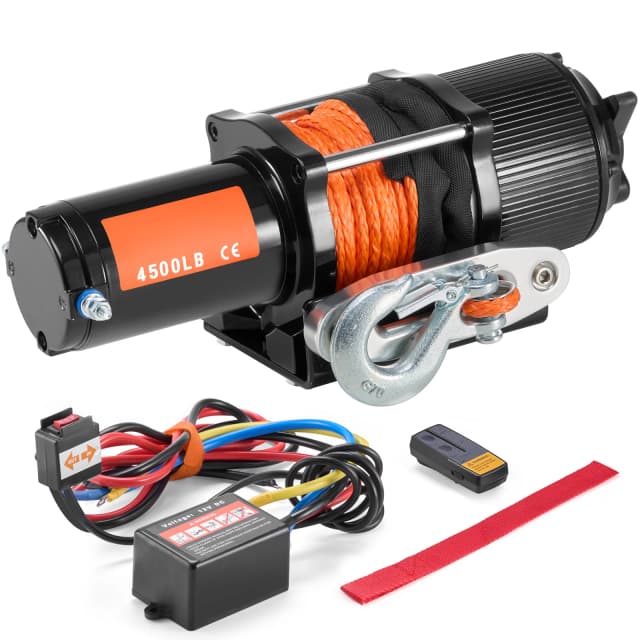 SucceBuy 4500lbs ATV/UTV Guincho elétrico 12V com corda sintética de 39 pés Controle remoto sem fio e com fio IP55 à prova d'água para Jeeps