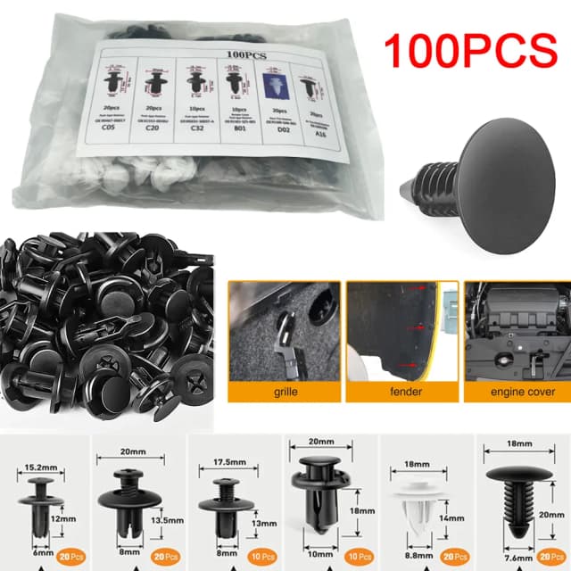Clipes retentores de carro, 6 tamanhos, kit de fixadores de plástico, clipe de painel de guarnição automática, conjunto de rebite de para-choque de corpo de carro misto, 100/50 peças, acessórios de carro