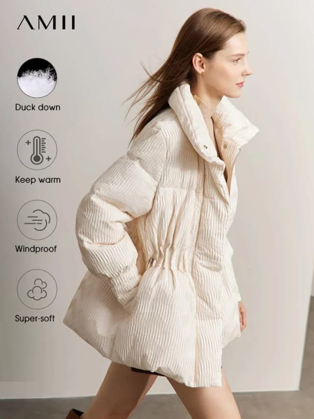 Amii minimalista pato para baixo puffer casaco feminino inverno 2025 leve gola lapela quente outerwear novas jaquetas 12344052