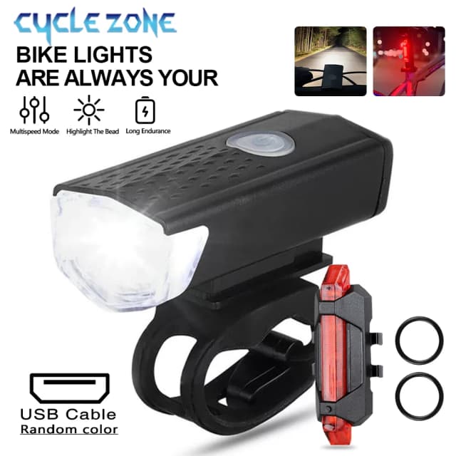 Conjunto de luz da bicicleta farol lanterna traseira usb recarregável mtb frente traseira conjunto lâmpada ciclismo lanterna acessórios da bicicleta