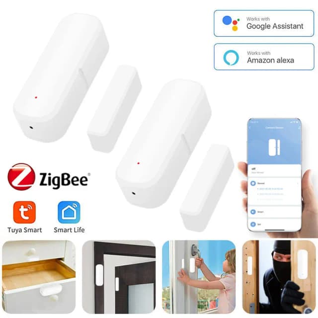 Tuya zigbee sensor de janela de porta alarme de segurança inteligente detectores abertos fechados casa anti-roubo sensor de contato de porta google casa alexa