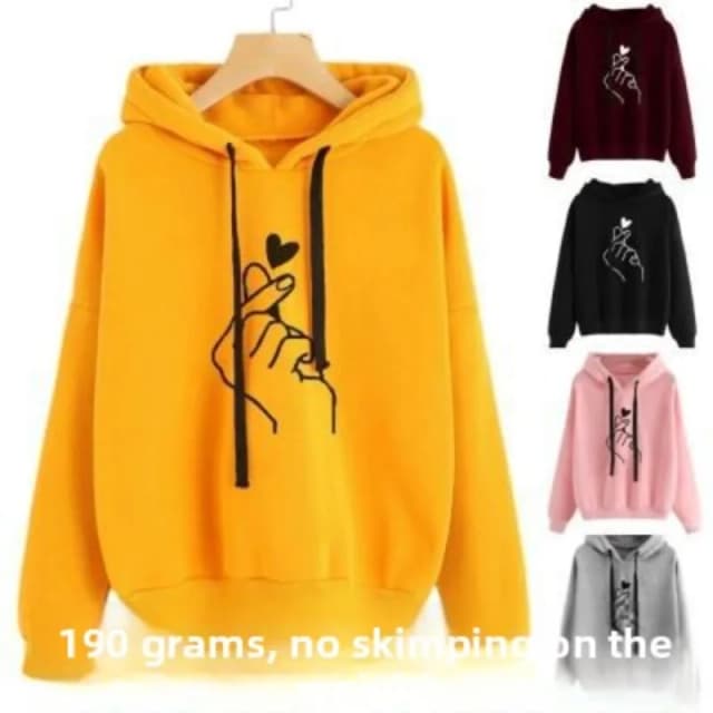 Outono velo hoodie cor sólida dedo coração com capuz coreano moda sweatshirts manga longa superior bolsos com cordão solto hoodies