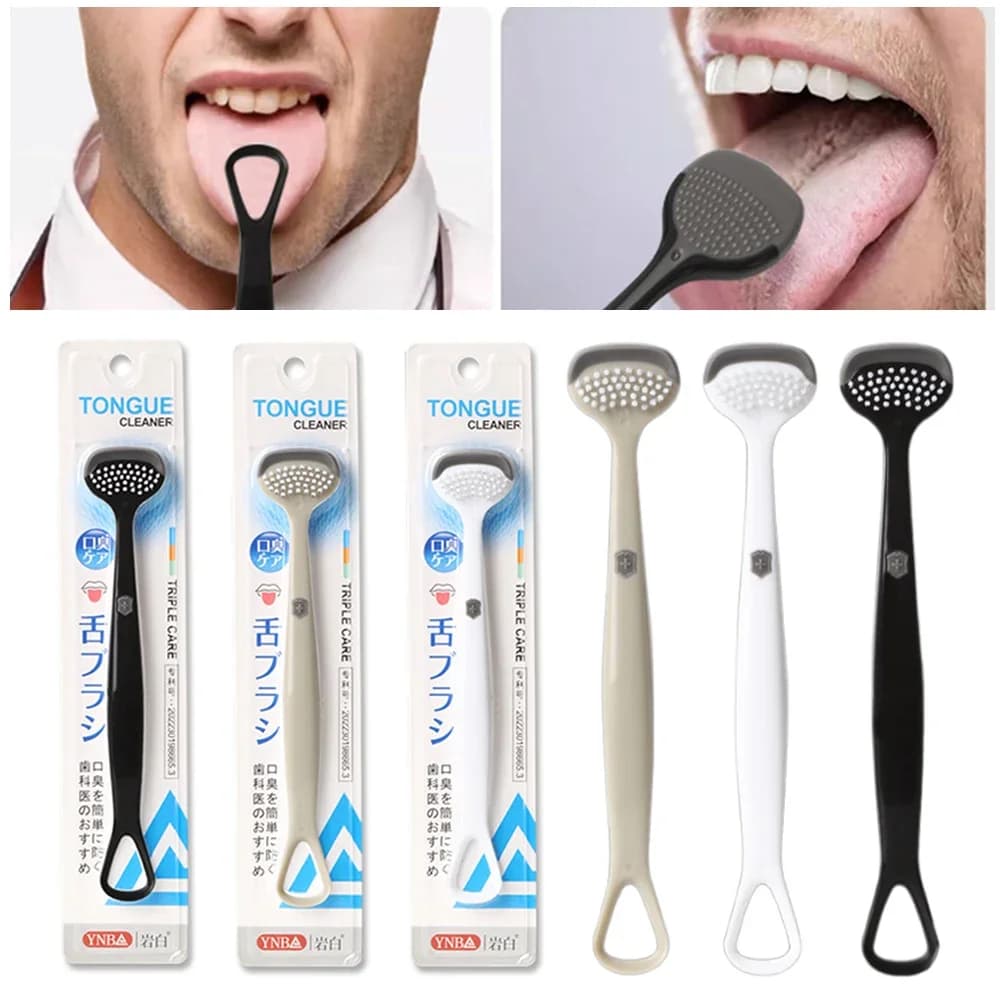 Raspador de langues para homens, design dupla face, escova de limpeza de língua, hálito fresco, higiene oral, suprimentos de cuidados, raspador de língua
