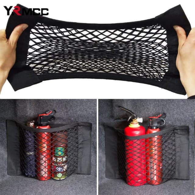 Rede de malha organizadora para porta-malas traseiro de carro, bolsa de armazenamento para assento traseiro de carro, bolso universal para arrumação de carro, rede de corda elástica
