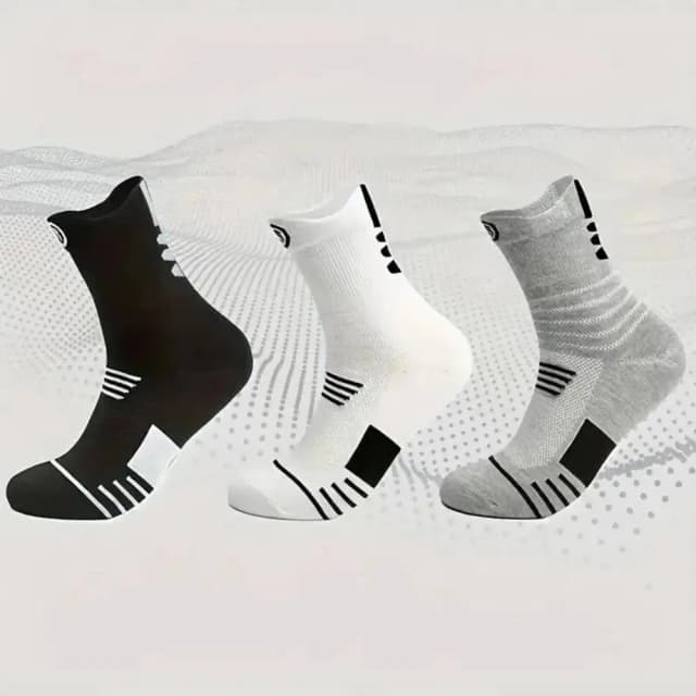 3 Pares de Meias Esportivas Masculinas de Alto Desempenho, Confortáveis, com Amortecimento e Respirabilidade para Corrida ao Ar Livre, Caminhadas e Esportes