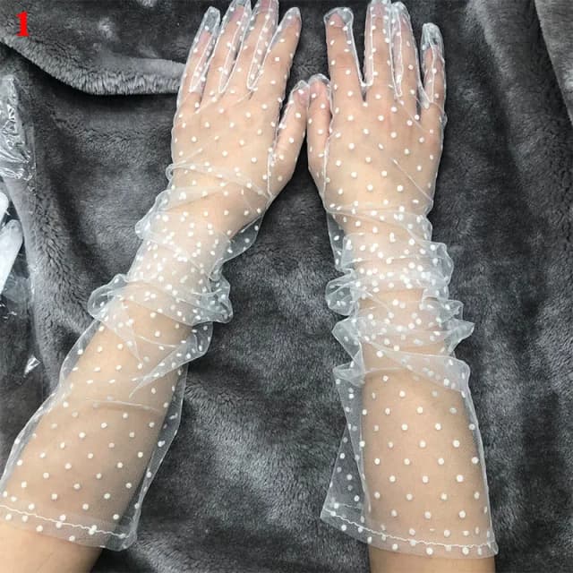 Luvas femininas vintage de bolinhas curtas de tule, renda elástica, luvas cheias, protetor solar, casamento, pintas, 1 par