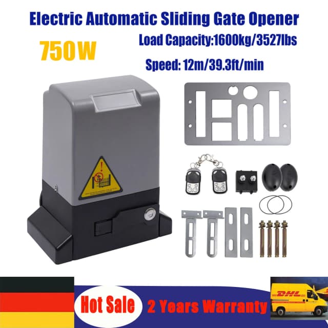 Abridor de portão elétrico deslizante 750W Max 1600kg 1400RPM Kit de motor elétrico automático silencioso com controle remoto e chaves