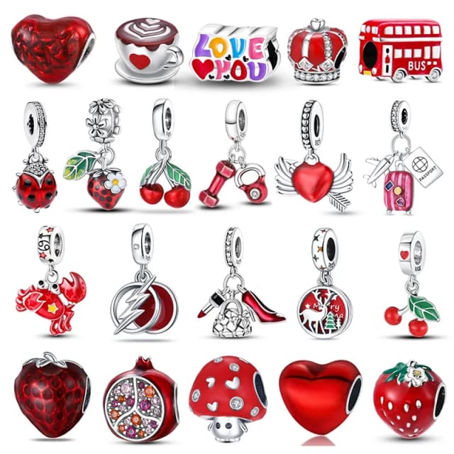 100% 925 prata esterlina forma de coração cereja vermelho coleção charme contas para 3mm pulseira original diy jóias presente