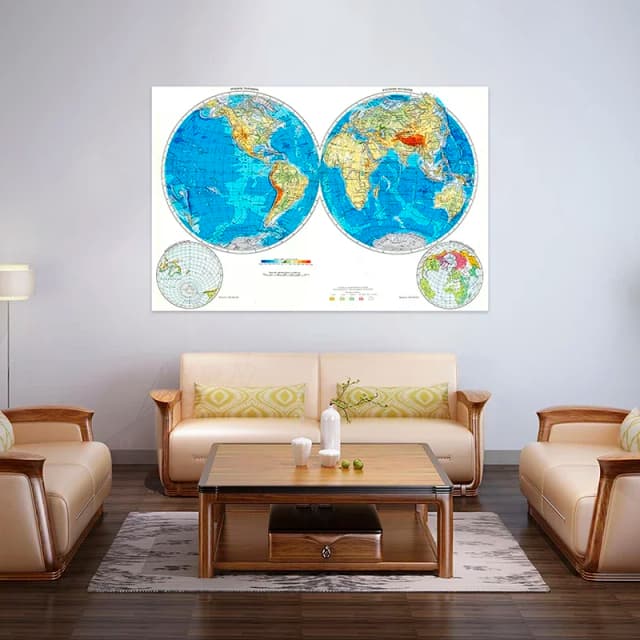 Em russo o mapa do mundo não-tecido pintura em tela parede sem moldura cartaz impressão decorativa sala de estar decoração de casa 225x150cm