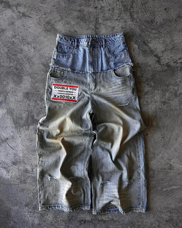 Rua hip hop carta-impressão jeans masculino y2k goth punk harajuku rasgado calças de perna larga retro solto perna reta calças de cintura dupla