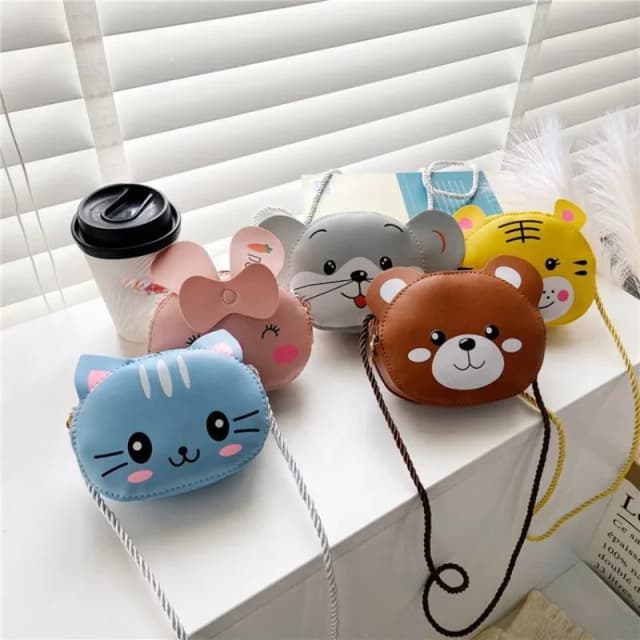 Bolsas Crossbody de couro PU de ombro único, gato animal bonito dos desenhos animados, mini bolsas infantis, carteira para meninas do bebê