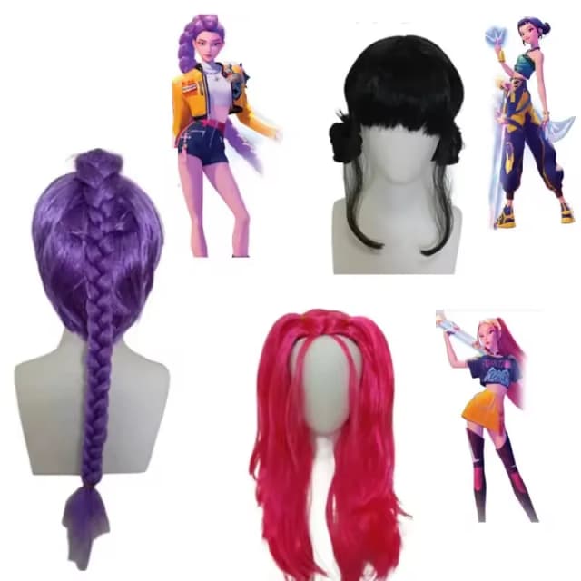2027 filme kpop cosplay peruca mira rumi zoey demônios caçadores roxo preto vermelho cabelo longo resistente ao calor perucas sintéticas carnaval adereços