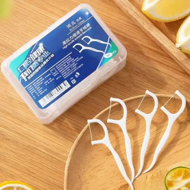 50 pçs/caixa portátil descartável fio dental palito de plástico de alta tensão fio dental vara caixa de fio dental ﻿ Cuidado Oral Azadozi