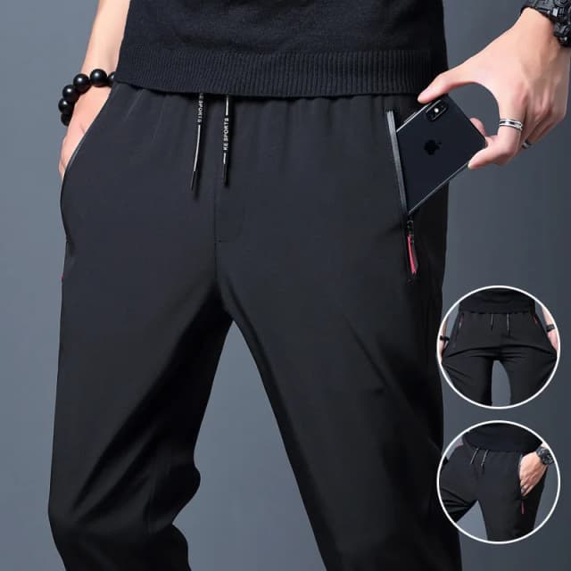 Calças casuais masculinas negócios estiramento fino ajuste cintura elástica jogger coreano clássico azul preto cinza masculino marca calças