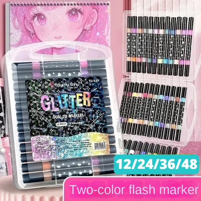 24/48/72/96 cores ponta de pincel duplo glitter marcadores de arte canetas marcadoras de tinta metálica diy artesanato cartões de aniversário, fazendo pôster, álbum