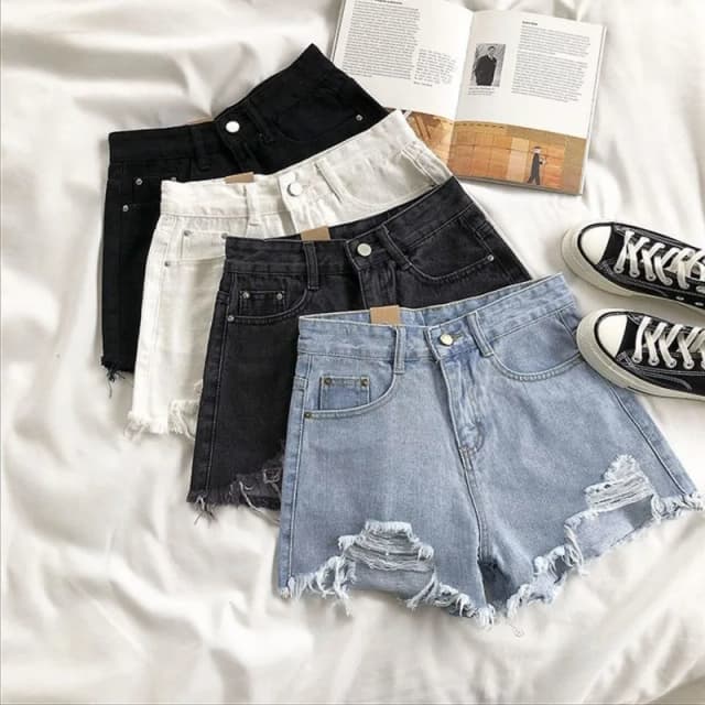 Coreano denim buracos shorts para mulheres moda cintura alta perna larga calças de brim curtas designer feminino casual rua curto 2025 nova tendência