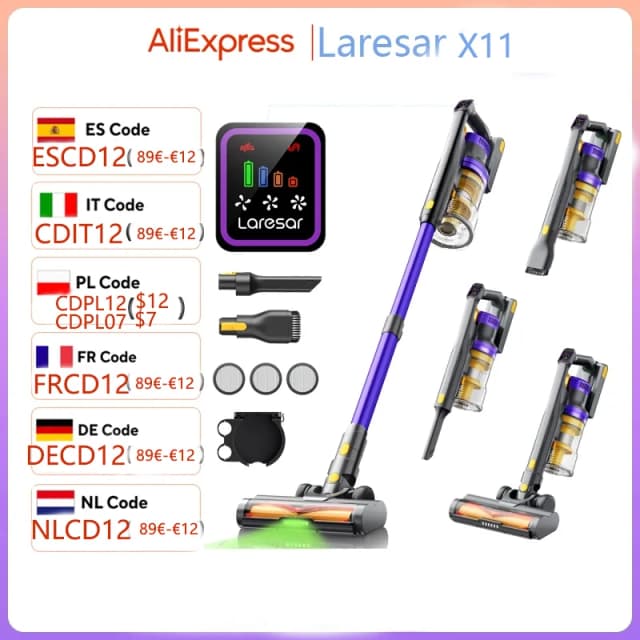 Laresar X11 Kabelloser Staubsauger 550W 55000PA Saugmacht Portátil Smart Home Staubbecher 60 Minuten Laufzeit 3 Stück Filte Set