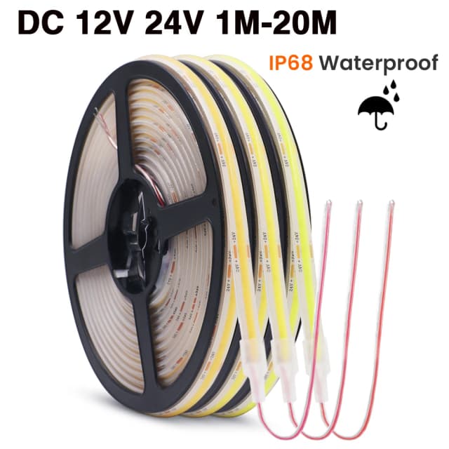 Tira cob à prova d'água ip68, 12v, 24v, 320leds/m, ra90, 3000k, 4000k, 6000k, decoração de jardim doméstico, fita flexível, luz led, 1m, 10m, 20m