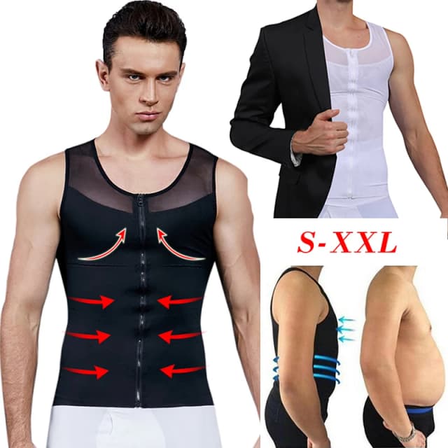 Mens Camisa De Compressão Ginecomastia Peito Slimming Vest Shirt Corpo Shaper Tanque Top Zíper Frontal do Espartilho Para O Homem Shapewear