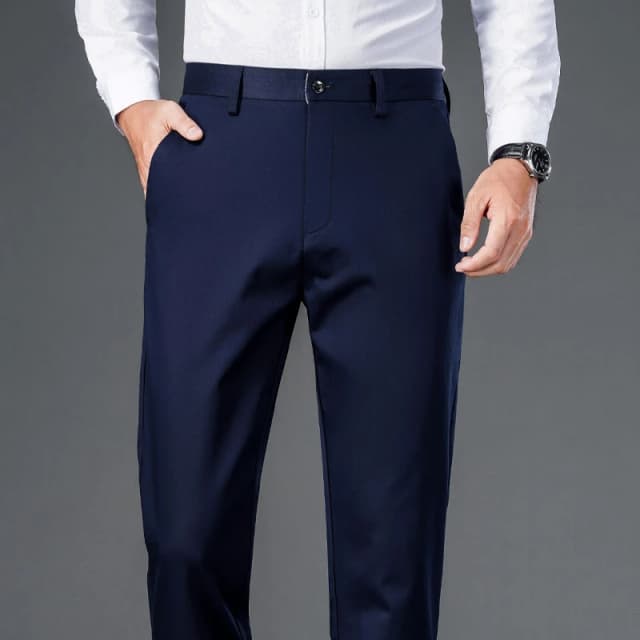 Masculino inteligente calças casuais elástico esportes calças de secagem rápida primavera outono comprimento total em linha reta escritório preto marinho calças de trabalho