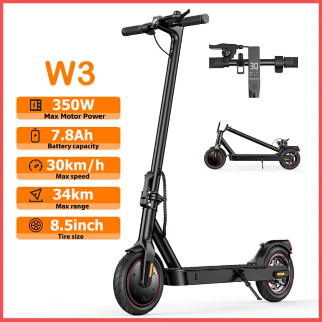Scooter Elétrico W3 EU com Motor de 350W, Bateria de 36V, Alcance de 24-34KM, Pneus Pneumáticos, Scooter para Deslocamento com Freio Traseiro
