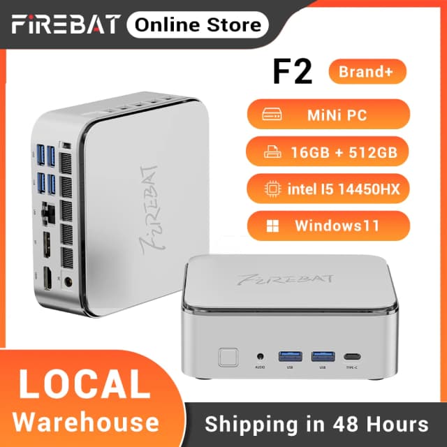 FIREBAT F2 Mini PC Intel i5 14450HX DDR4 16GB RAM M.2 PCIe 512GB SSD WiFi 6 BT 5.2 USB3.2 Type-C Windows11 Computador de Mesa