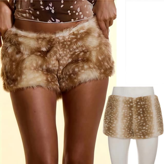 Fagadoer vintage sexy pele retalhos bodycon shorts feminino y2k streetwear veado padrão shorts feminino streetwear bottoms 2025 novo