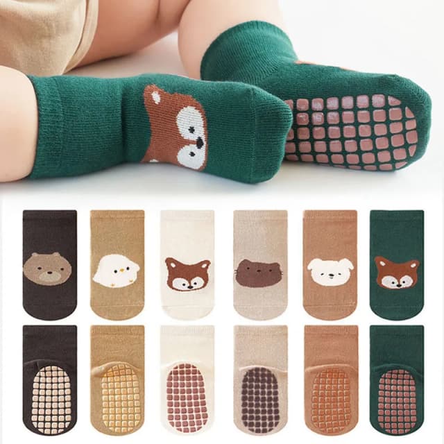 6 pares crianças meias antiderrapantes bonito dos desenhos animados raposa e urso padrão crianças meninos meninas meias de chão confortáveis para a criança